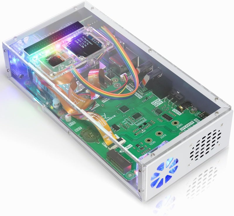 FREENOVE Computer Case Kit for Raspberry Pi 5 with Cooling Fan, M.2 NVMe SSD Slot 1231 MB/s, 5 MP Camera, 0.96 Inch OLED Screen, Built-in Stereo Speakers, 3.5 mm and Optical Audio (S/PDIF) - Image 1